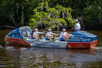Human Powered Potential’s Team Captain Ashley Ellis (Right, Standing) leads her crew as they train on board the American Spirit boat on the St. Johns River outside Sanford, Florida, on April 18, 2026. The team is preparing to row the 5,000-mile Great American Loop to raise funds to support The Michael J. Fox Foundation for Parkinson’s Research. If Ellis and her Second Wave team are successful, they will become the first ever all-women’s team to row this route—and Ellis will be the first to do so as a person living with Parkinson’s. Human Powered Potential’s first record-breaking row across the Pacific Ocean raised $43 million for The Michael J. Fox Foundation in 2024. Photo by Daniel LeClair/Human Powered Potential