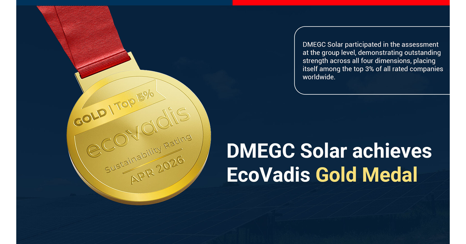 DMEGC Solar Achieves EcoVadis Gold Medal, Underscoring Its Commitment to ESG Excellence