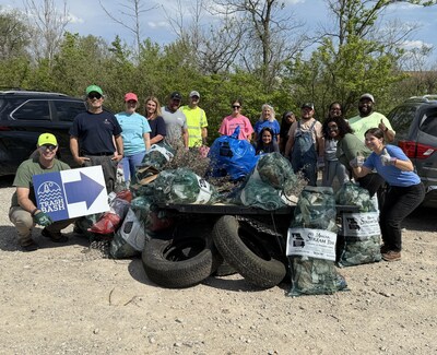 Fifteen employees removed trash along Creve Coeur Creek in St. Louis County in coordination with Open Space STL.