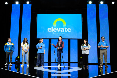 Adam Starkman, President & CEO of Canada’s Children’s Hospital Foundations; Dr. Aimee Daily, President and CEO of Children's Miracle Network; Kristen Schavemaker, CMN Chief Programs and Foundation Partnerships Officer; Josh Sundquist, Elevate Host; Frances Fu, CMN Chief Operating and Financial Officer; Andrew Sjoblom, CMNChief Administrative Officer and General Counsel. (left to right)