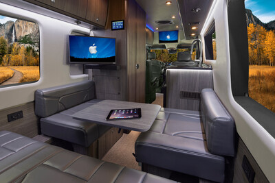 Inside the 2027 lineup, handcrafted Ultraleather seating, hardwood cabinetry with radius doors, and ambient LED lighting define a lounge-class cabin. A wall-mounted display and integrated tablet control connect to the GRECH POWER unified digital ecosystem, putting full smart-home control at your fingertips wherever the road ends.