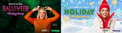 L to R: Key art for Season 1 of Halloween Bakeshop and Holiday Bakeshop. Photo Credit: Flavour Network (CNW Group/Corus Entertainment Inc.)