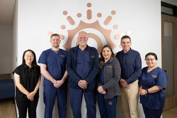 From left to right: Dr. Young‑Jee Jung, Dr. Bryan McGee, Dr. Michael Maxwell, Hortensia Jurado, NP, Dr. James Olfson, and Dr. Christie Shanafelt of Catalyst Physician Group Richardson.