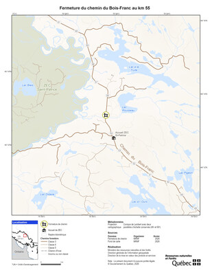 Fermeture temporaire d’un chemin multiusage dans la MRC de Pontiac (Groupe CNW/Ministère des Ressources naturelles et des Forêts)