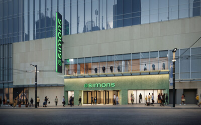 Rendu du futur magasin Simons du CF Pacific Centre, au centre ville de Vancouver, dont l’ouverture est prévue à l’automne 2027 (entrée rue Granville). (Groupe CNW/La Maison Simons)