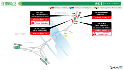 R-138, du 24 au 27 avril (Groupe CNW/Ministère des Transports et de la Mobilité durable)