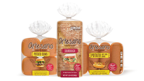Artesano debuts new Potato Hamburger Buns, Potato Hot Dog Buns and Sourdough Bakery Bread.