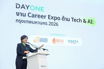 Jamie Khoo, Chief Executive Officer of DayOne, delivering opening remarks at the DayOne Tech & AI Career Expo: Bangkok 2026