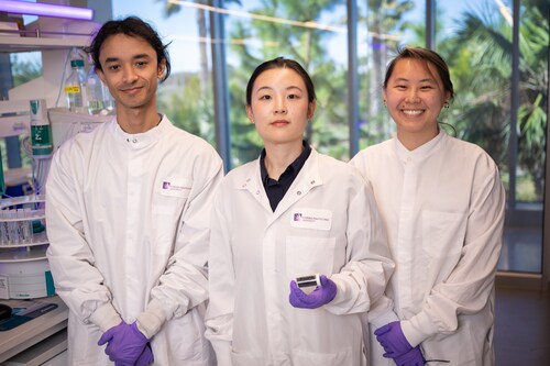Dr. Yudi Wu (center), assistant professor of civil and environmental engineering at Florida Polytechnic University, with undergraduate research assistants Atticus Blake (left), a freshman majoring in civil engineering, and Sidney McConnell, a senior majoring in mechanical engineering.