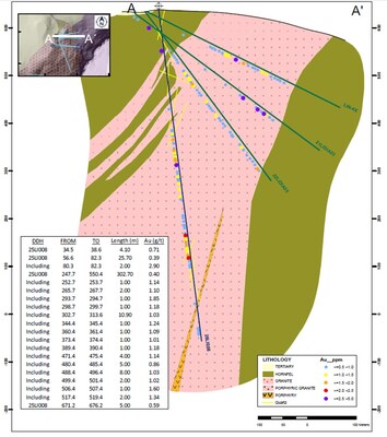 Figure 2. DDH 25LI008 Longitudinal section A-A&rsquo; (Apparent width intercepts)