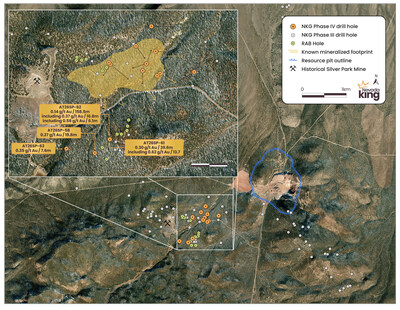 Figure 2. Plan view of the updated drill map for the Silver Park East and SPE Extension target and newly released Phase IV drill holes. (CNW Group/Nevada King Gold Corp.)