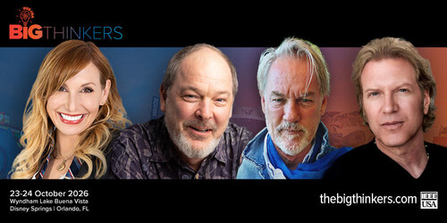 Featured speakers for the inaugural IEEE‑USA BiG Thinkers event, taking place October 23–24, 2026, in Orlando, Florida. The first‑of‑its‑kind conference brings together leading voices from technology, creativity, and innovation to inspire the next generation of U.S. technologists. (Left to right: Kari Byron, Dylan Sisson, Eric Robison, Mike Pell)