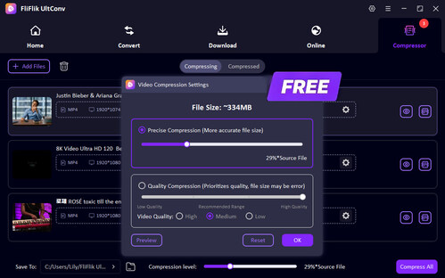 Learn how to compress a video without losing quality. FliFlik UltConv is the best free video compressor software to shrink large files for email, Discord, or social media.