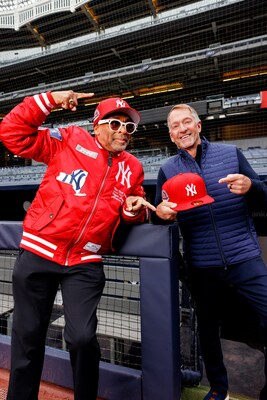 Spike Lee and New Era CEO Chris Koch at Yankee Stadium showcasing the New Era x Spike Lee Limited-Edition Collection.