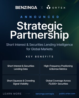 Benzinga Expands Data Marketplace with ORTEX Short Interest and Securities Lending Data