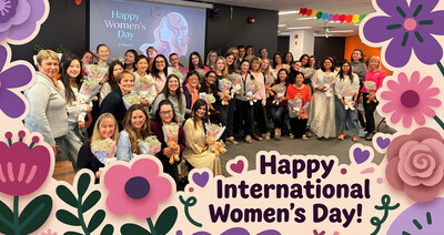 Blazesoft employees celebrate International Women’s Day at the company’s office, reflecting its inclusive workplace culture and commitment to recognizing and supporting women across the organization. Courtesy of Blazesoft. (CNW Group/Blazesoft)