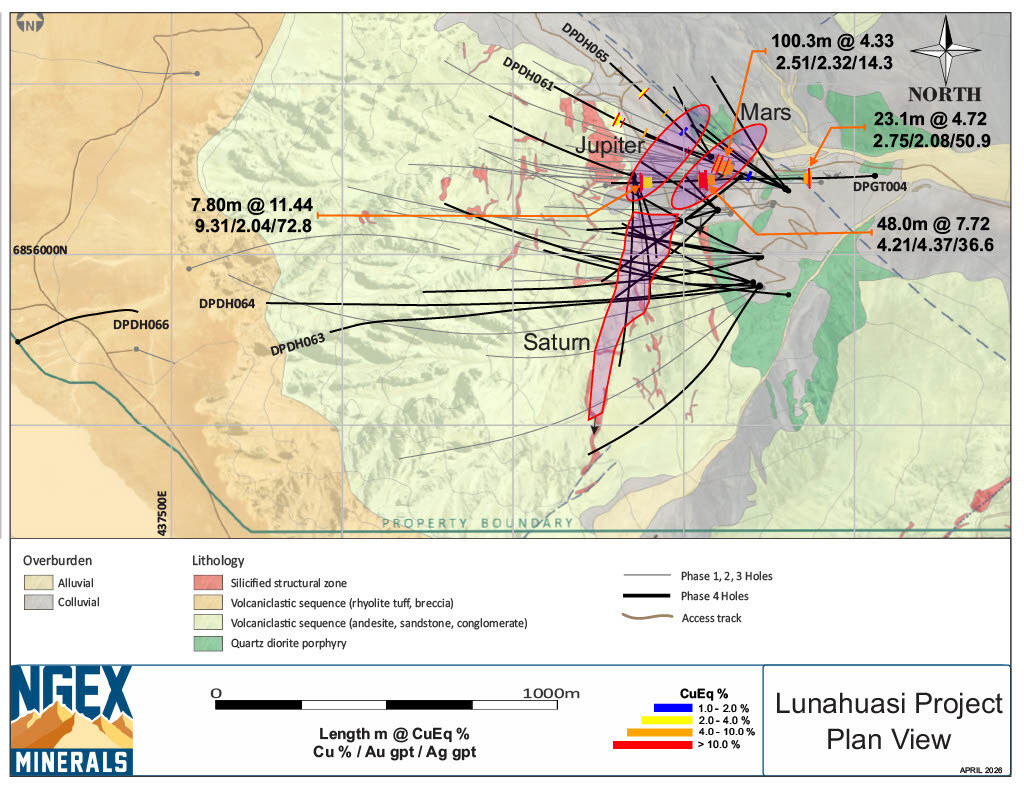 Lunahuasi Geology Drill Plan 2026 April (CNW Group/NGEx Minerals Ltd.) Lunahuasi Geology Drill Plan 2026 April (CNW Group/NGEx Minerals Ltd.)