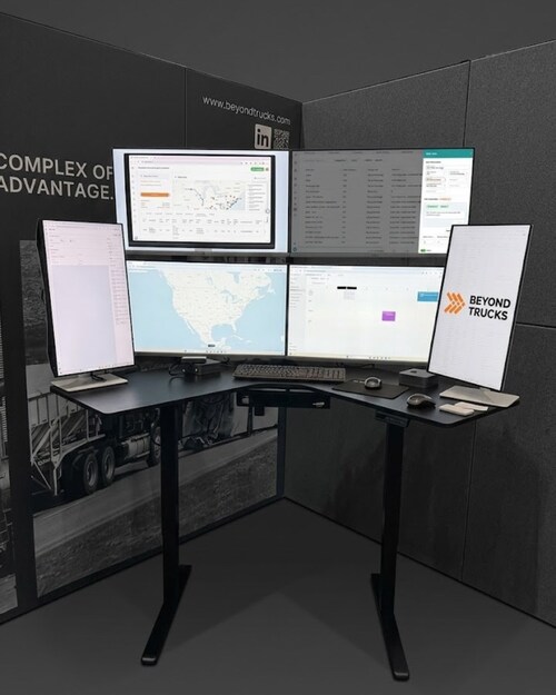 The BeyondTrucks six display dispatch setup showcases the multi-task capabilities of the AI-driven multi-tenant TMS platform
