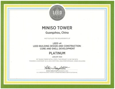 LEED Pre-certification Certificate (PRNewsfoto/MINISO)