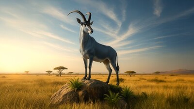 Artistic reconstruction of the extinct bluebuck (Hippotragus leucophaeus), generated using AI and refined using historical records and scientific data.