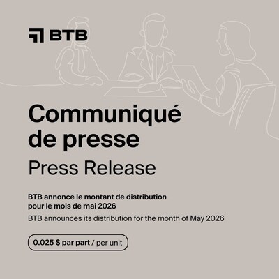 FPI BTB annonce le montant de distribution pour le mois de mai 2026