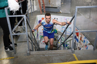Tyler Kruschenske, 6x fastest climber, at the CN Tower Climb for Nature finish line. (CNW Group/World Wildlife Fund Canada)