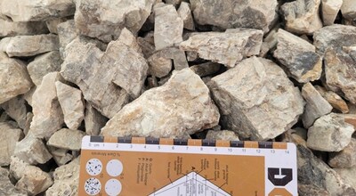 Figure 5: Crushed spodumene pegmatite ready for shipment to the SGS (Lakefield) facility in Ontario for DMS processing with a head-grade assaying 3.61% Li2O (CNW Group/PMET Resources Inc.)