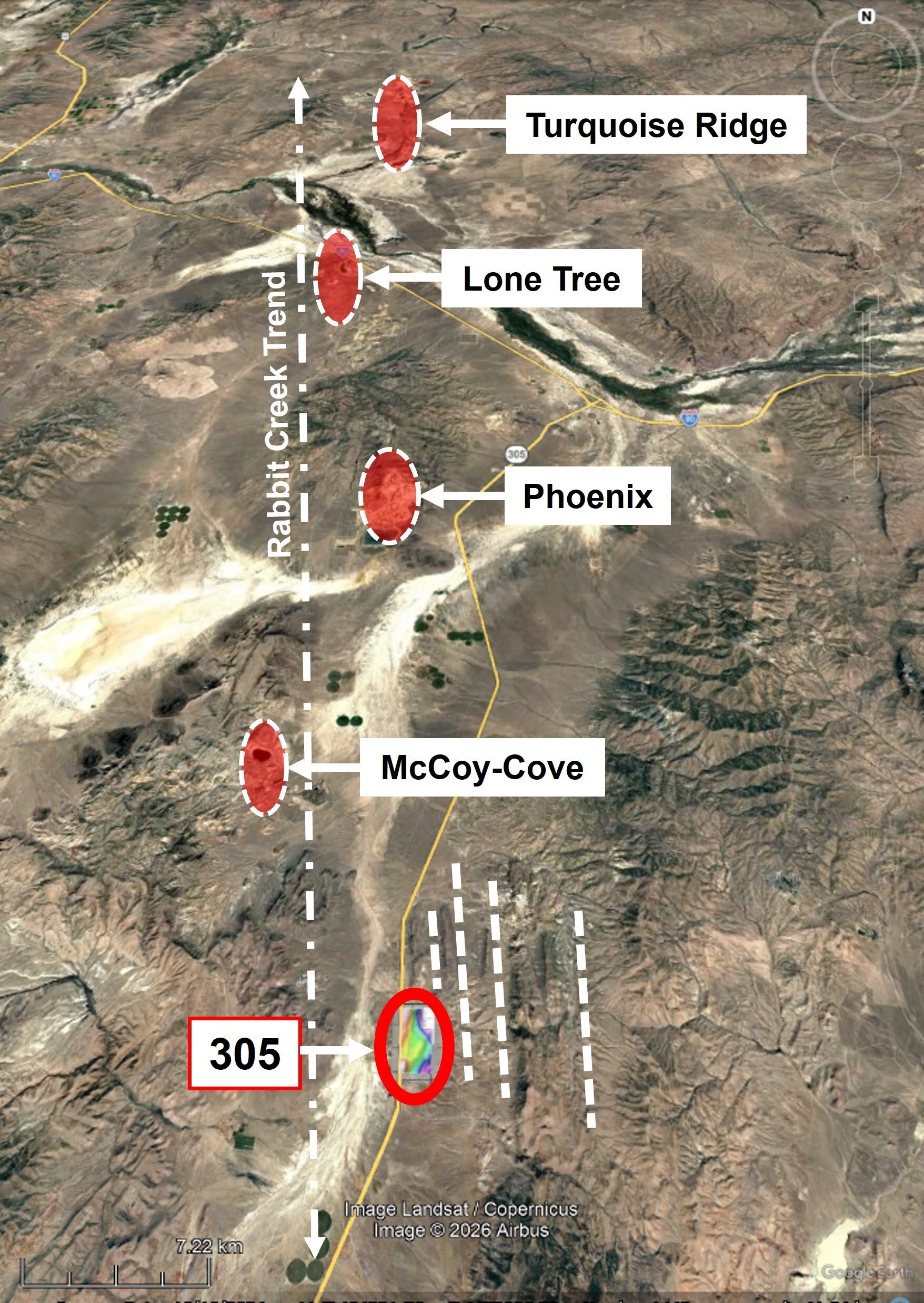Figure 1 – Location of 305 Property and Highway 305 Along the Rabbit Creek Trend. (CNW Group/Black Mammoth Metals Corp) Figure 1 – Location of 305 Property and Highway 305 Along the Rabbit Creek Trend. (CNW Group/Black Mammoth Metals Corp)