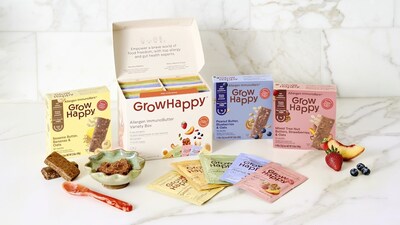GrowHappy’s full ImmunoNutrition range: Allergen ImmunoBars and Allergen ImmunoButters.