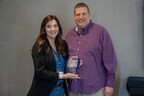 Charlie Conway, CEO of ResearchFirst (right), presents the Call Center Award to Brittney Shinn, Sr. Consultant of Uniti (left).