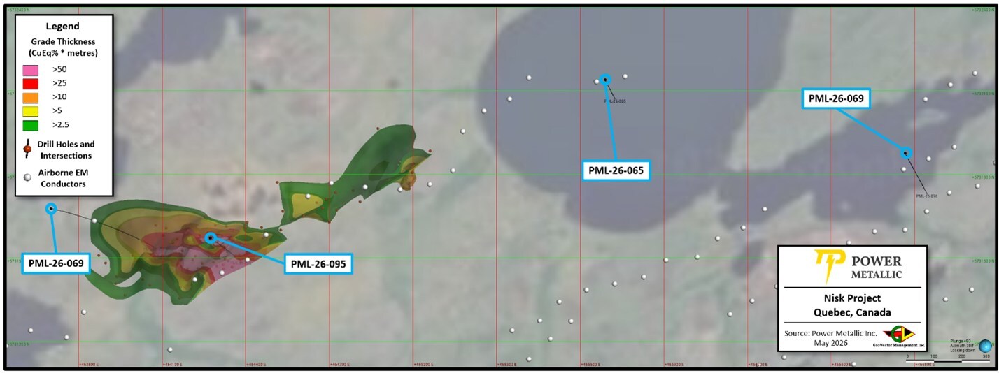 Figure 2 – Location of Drill holes reported in this news release (CNW Group/Power Metallic Mines Inc.) Figure 2 – Location of Drill holes reported in this news release (CNW Group/Power Metallic Mines Inc.)