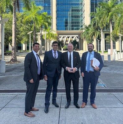 Pictured from left to right: attorney Jeffrey Neiman, expert witness Sameer Somal, Kevin O’Leary, and attorney Brandon Floch following trial in Miami Federal Court.