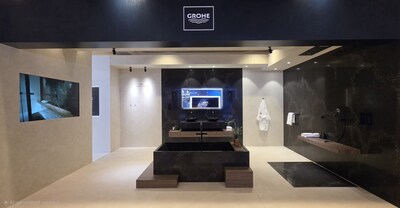 GROHE SPA Showcase featuring the Grohtherm and Rainshower Aqua Tiles and Atrio Private Collection in Phantom Black