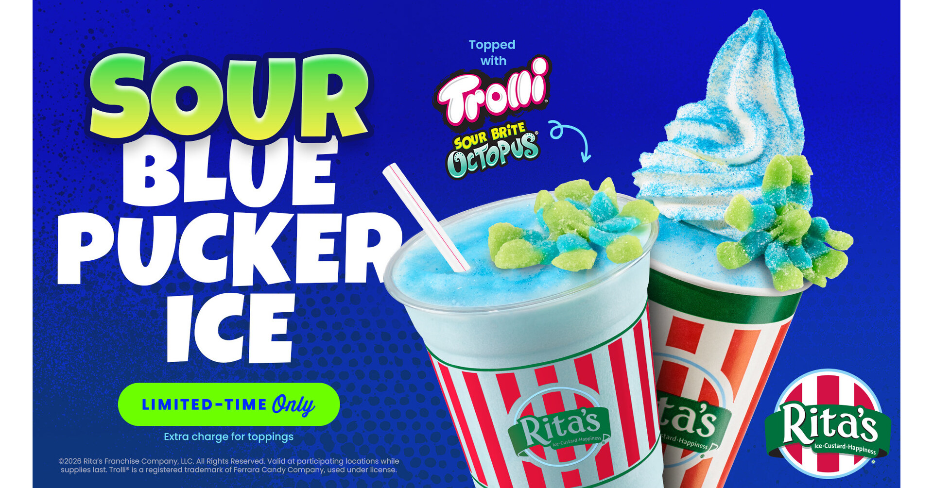 rita tobacco corporation Rita's Turns Up the Pucker with New Sour Blue Pucker Italian Ice Featuring  Trolli®