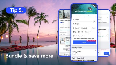From the homepage, tap ‘Flight + Hotel’ to plan both in one go, and enjoy savings across your trip.