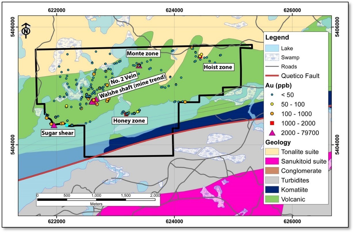Figure 1. Falcon Gold’s Central Canada property with gold-bearing zones discovered to date. (CNW Group/Falcon Gold Corp.) Figure 1. Falcon Gold’s Central Canada property with gold-bearing zones discovered to date. (CNW Group/Falcon Gold Corp.)