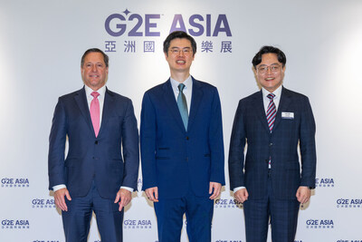 Following his keynote address at G2E Asia 2026, Chum (centre) gathers with Bill Miller (left), president and CEO of the American Gaming Association, and J.B. Son (right), senior vice president of Reed Exhibitions, Asia Pacific. (PRNewsfoto/Sands China Ltd.) Following his keynote address at G2E Asia 2026, Chum (centre) gathers with Bill Miller (left), president and CEO of the American Gaming Association, and J.B. Son (right), senior vice president of Reed Exhibitions, Asia Pacific. (PRNewsfoto/Sands China Ltd.)