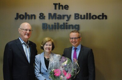 In 2016, CFIB re-named its headquarters in Toronto the John and Mary Bulloch Building, in honour of their contributions. Left to right: John Bulloch, Mary Bulloch, and CFIB president Dan Kelly. (CNW Group/Canadian Federation of Independent Business (Toronto))