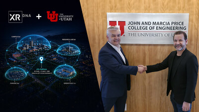 Charles Musgrave (left), Dean of the John and Marcia Price College of Engineering at the University of Utah, and Charles Adelman (right), CEO and co-founder of XRDNA, shown in a split image representing the expansion of Mission Fabric to universities, an initiative advancing collaboration across AI, engineering, defense, aerospace, and industrial innovation.