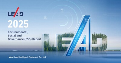Cover of LEAD's 2025 Environmental, Social and Governance (ESG) Report, featuring the company logo, the year 2025, and a design incorporating forest imagery and icons representing sustainability and technology.