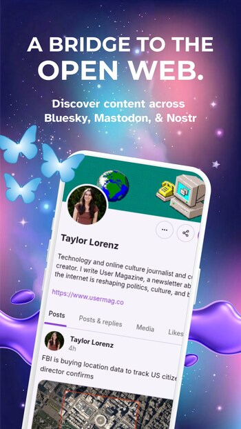 Follow users across bridges to Mastodon and Bluesky, all from one place.