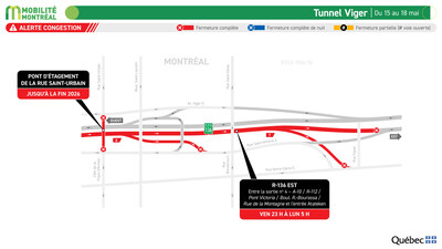Tunnel Viger, du 15 au 18 mai (Groupe CNW/Ministère des Transports et de la Mobilité durable) Tunnel Viger, du 15 au 18 mai (Groupe CNW/Ministère des Transports et de la Mobilité durable)