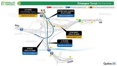 Échangeur Turcot, du 15 au 16 mai (Groupe CNW/Ministère des Transports et de la Mobilité durable) Échangeur Turcot, du 15 au 16 mai (Groupe CNW/Ministère des Transports et de la Mobilité durable)