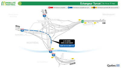 Échangeur Turcot, du 16 au 17 mai (Groupe CNW/Ministère des Transports et de la Mobilité durable) Échangeur Turcot, du 16 au 17 mai (Groupe CNW/Ministère des Transports et de la Mobilité durable)