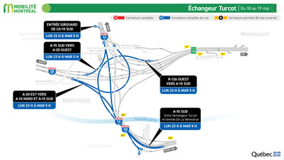 Échangeur Turcot, du 18 au 19 mai (Groupe CNW/Ministère des Transports et de la Mobilité durable) Échangeur Turcot, du 18 au 19 mai (Groupe CNW/Ministère des Transports et de la Mobilité durable)