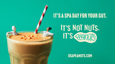 A peanut-shaped logo, vibrant color, and tagline create a clear signal of American-grown peanuts.
