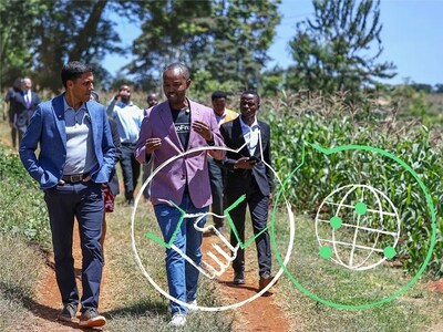 Dr. Rajiv Shah, President of The Rockefeller Foundation, and Denis Karema, Co-Founder and CEO of SokoFresh, visiting a farm outside Nairobi, Kenya, benefiting from solar-powered refrigeration thanks to investments by the Global Energy Alliance for People and Planet in collaboration with CLASP. Dr. Rajiv Shah, President of The Rockefeller Foundation, and Denis Karema, Co-Founder and CEO of SokoFresh, visiting a farm outside Nairobi, Kenya, benefiting from solar-powered refrigeration thanks to investments by the Global Energy Alliance for People and Planet in collaboration with CLASP.