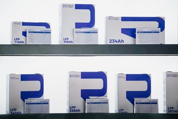(Photo: REPT BATTERO commercial vehicle cell portfolio at CIBF 2026.)