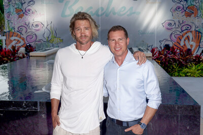 Chad Michael Murray and Executive Chairman of Beaches Resorts, Adam Stewart on the “Shell”ebrity Pink Carpet during the Grand Opening Celebration of the new Treasure Beach Village at Beaches Turks & Caicos. Chad Michael Murray and Executive Chairman of Beaches Resorts, Adam Stewart on the “Shell”ebrity Pink Carpet during the Grand Opening Celebration of the new Treasure Beach Village at Beaches Turks & Caicos.