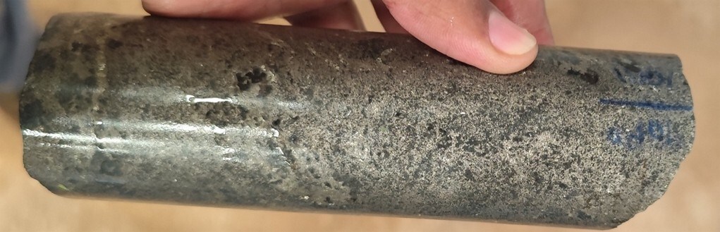 Figure 3: Harzburgite with semi-massive sulphide interval (216.60m) in drill hole DDH26LU330. (CNW Group/Bravo Mining Corp.) Figure 3: Harzburgite with semi-massive sulphide interval (216.60m) in drill hole DDH26LU330. (CNW Group/Bravo Mining Corp.)